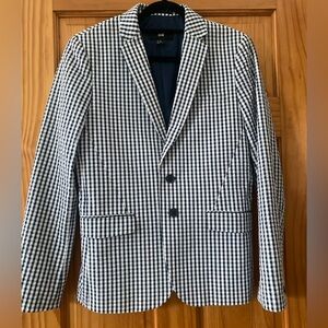 H&M Men's Navy and White Gingham Seersucker Blazer